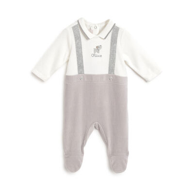 Boys Light Grey Applique Nappy Opening Babysuit